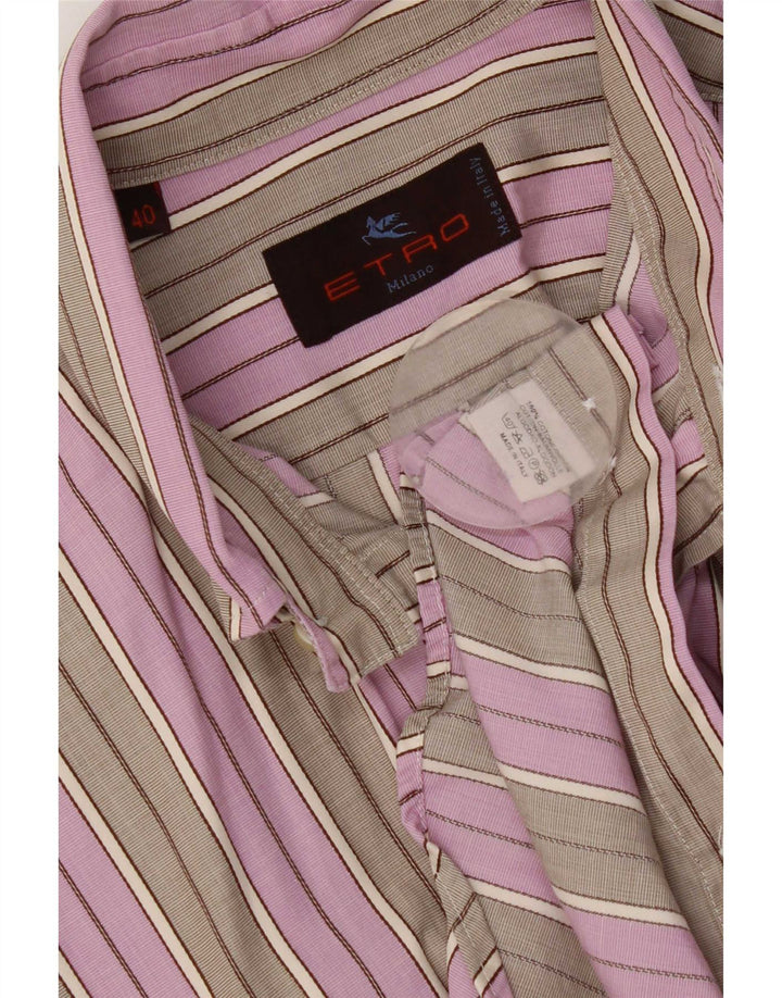 Camisa Etro Hombre Talla 40 Algodón Rayas Gris Medio