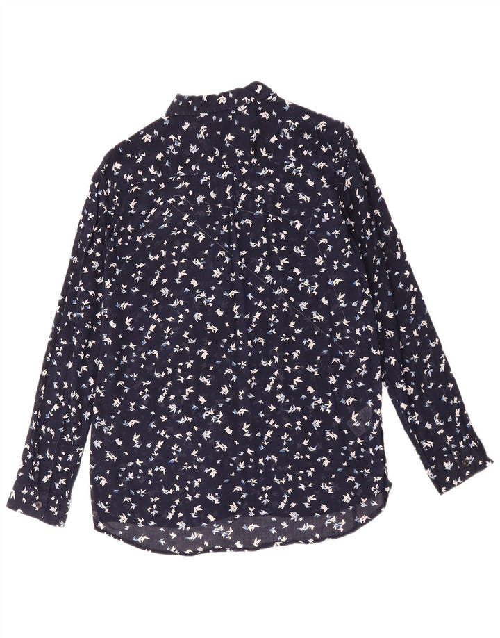 Eddie Bauer Camisa con patrón abstracto para mujer Reino Unido 46 Grande Algodón azul marino