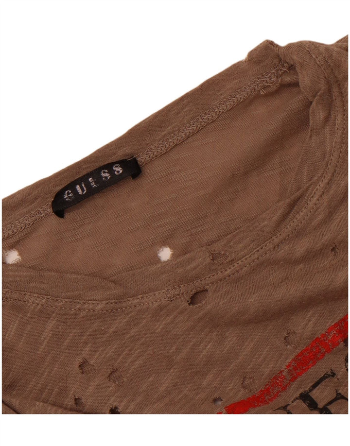 Guess Camiseta con gráfico perforado para mujer UK 44 Marrón medio