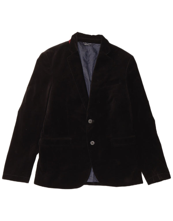 Zara Chaqueta Blazer de Terciopelo con 2 Botones para Hombre EU 50 Mediano Negro Algodón
