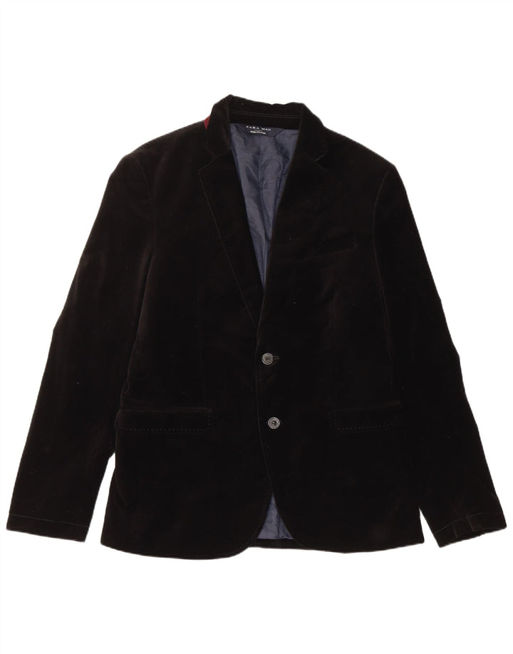 Zara Chaqueta Blazer de Terciopelo con 2 Botones para Hombre EU 50 Mediano Negro Algodón