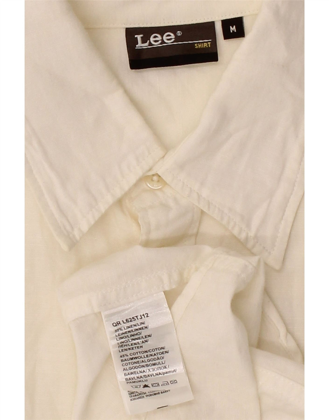 LEE Mens Short Sleeve Shirt Medium Off White Linen