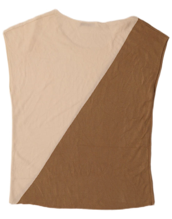 Zara Mujer Camiseta Extragrande Top UK 10 Small Beige Colorblock