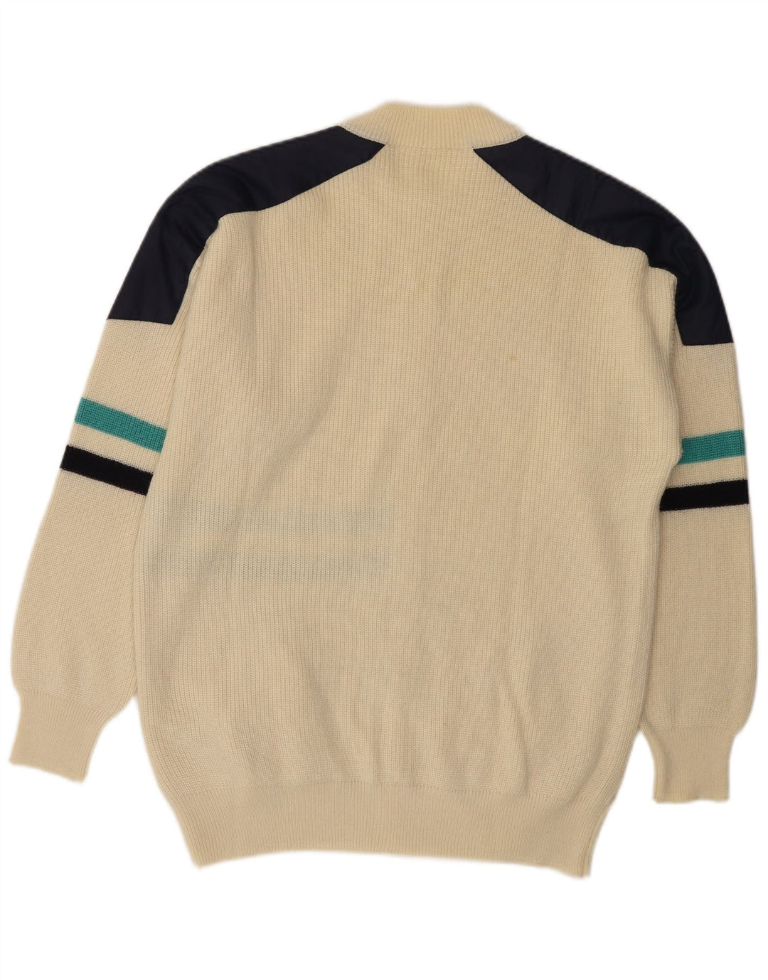 Vintage hombre cardigan suéter medio off blanco colorblock