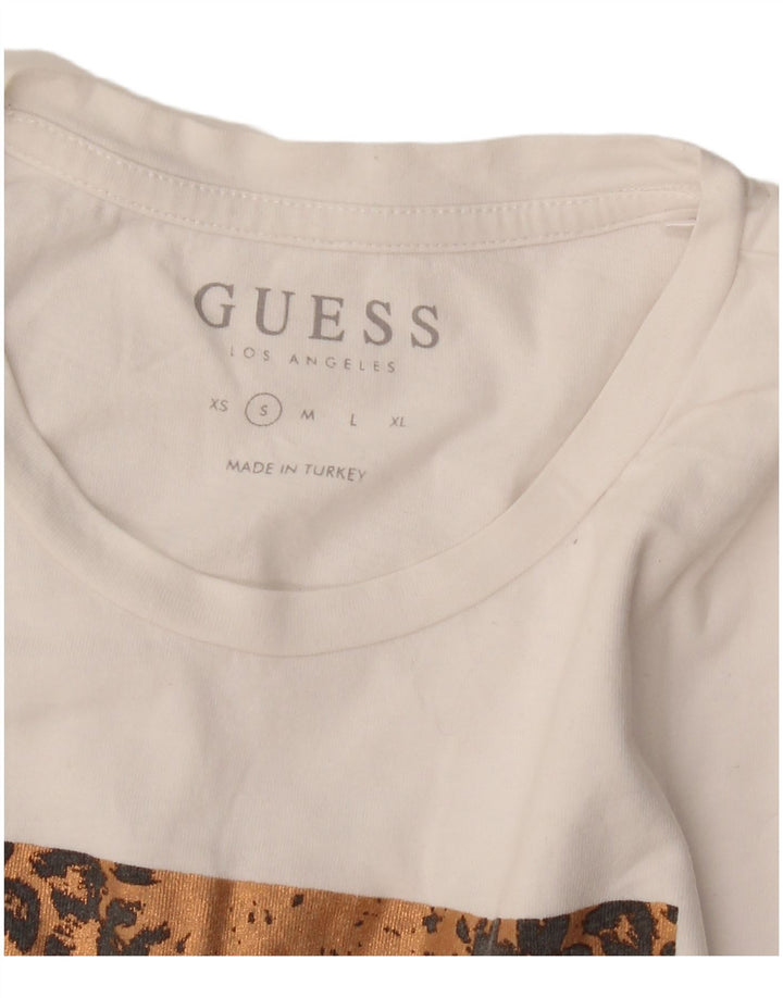 Guess Camiseta gráfica para mujer Top UK 10 Small White