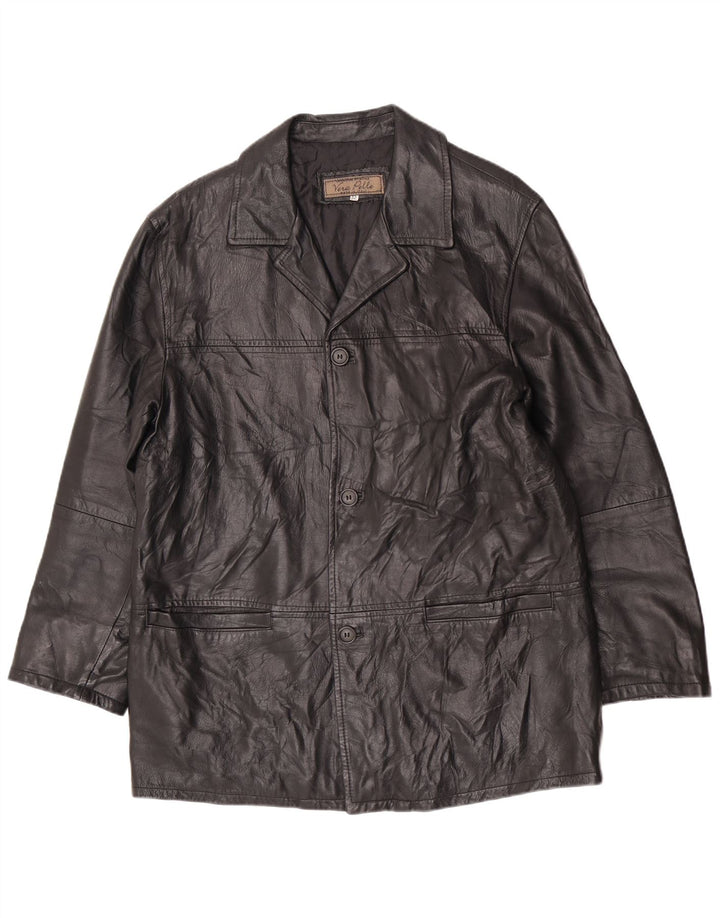 Vintage chaqueta de cuero para hombre Reino Unido 38 Medio Negro Clásico