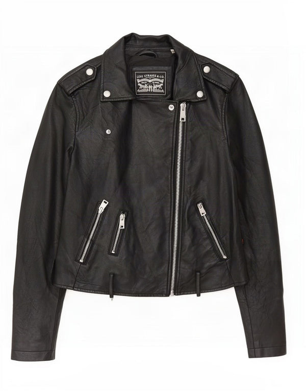 Levi's Chaqueta motera corta de piel sintética para mujer Reino Unido 10 Small Poliuretano negro