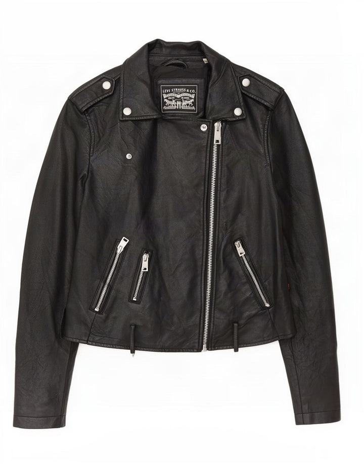 Levi's Chaqueta motera corta de piel sintética para mujer Reino Unido 10 Small Poliuretano negro