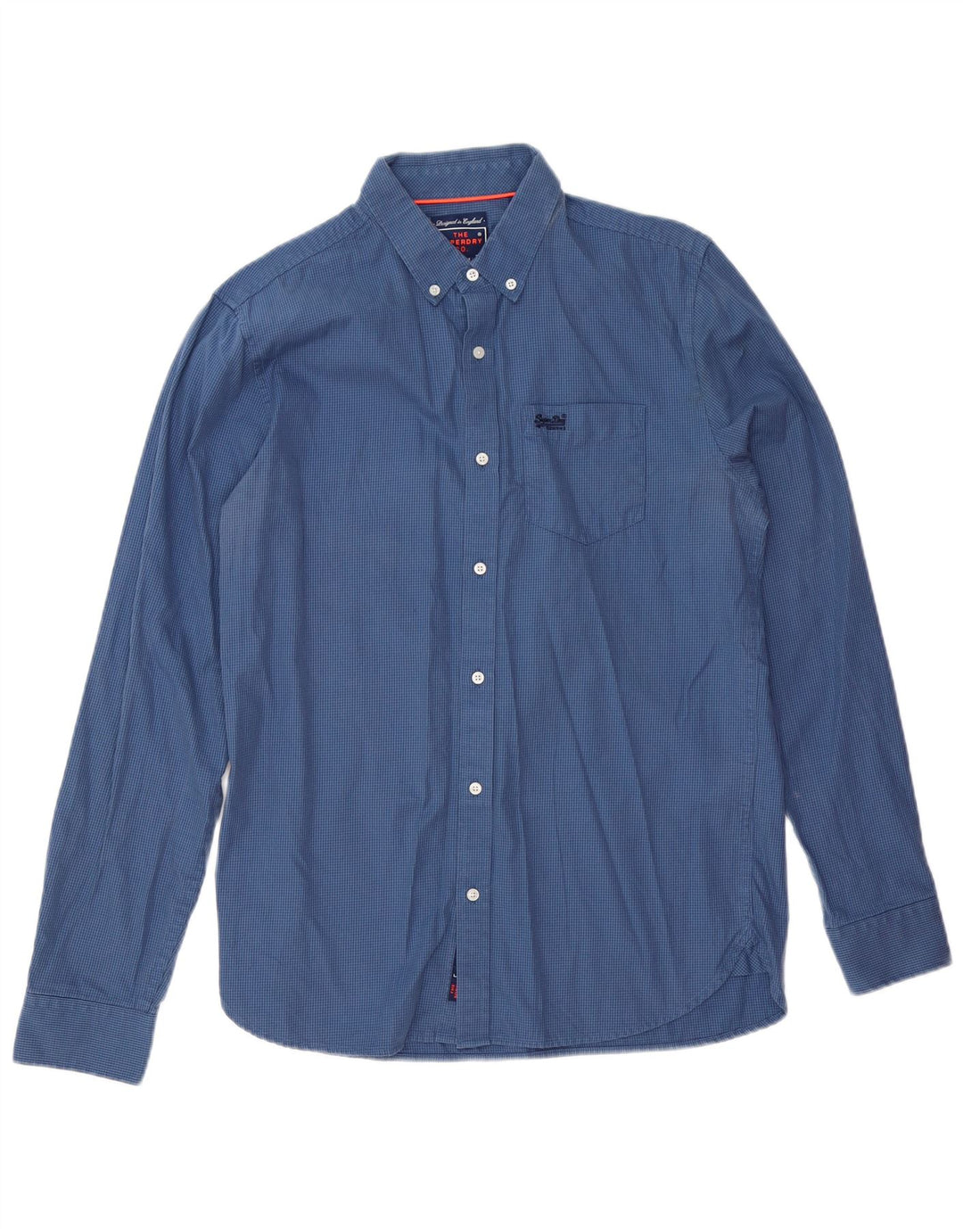 Camisa SUPERDRY Hombre Algodón Pata De Gallo Azul Medio