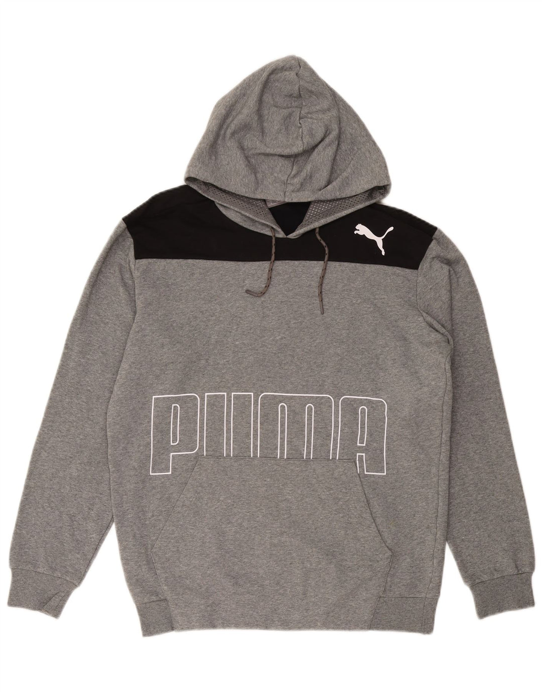 PUMA Jersey con capucha gráfica para hombre de algodón color block en gris medio