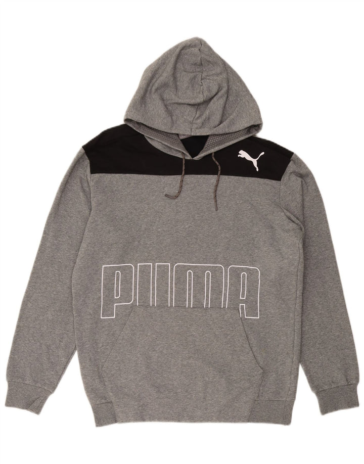 PUMA Jersey con capucha gráfica para hombre de algodón color block en gris medio
