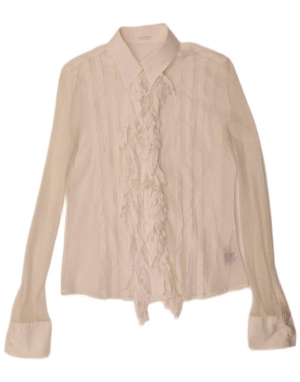 Iceberg Blusa camisera de encaje con volantes en la parte delantera para mujer IT 44 Algodón blanco mediano