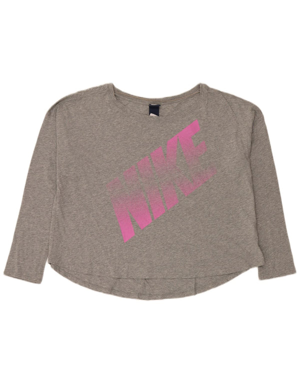 Nike Top corto extragrande con gráfico para mujer, manga larga, UK 40 XL, gris moteado