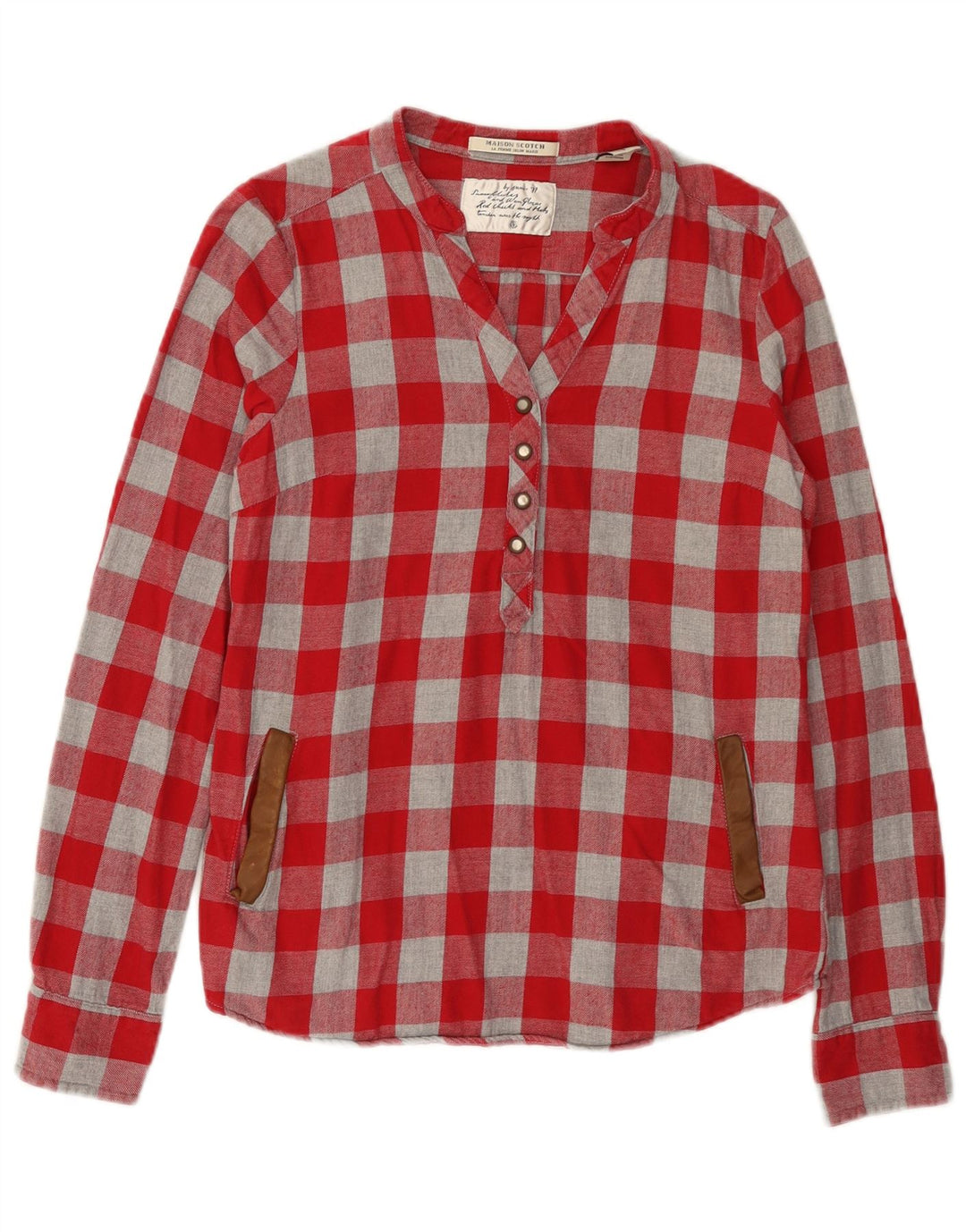 MAISON SCOTCH Camisa tipo jersey para mujer UK 12 Medium Red Check Cotton