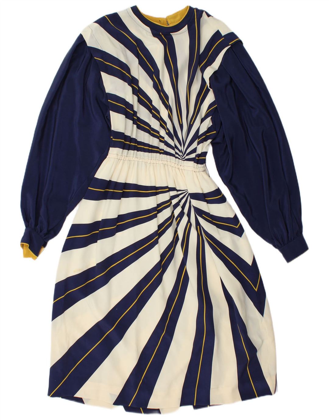 VINTAGE Vestido de manga larga para mujer IT 42 Rayas azul marino medio