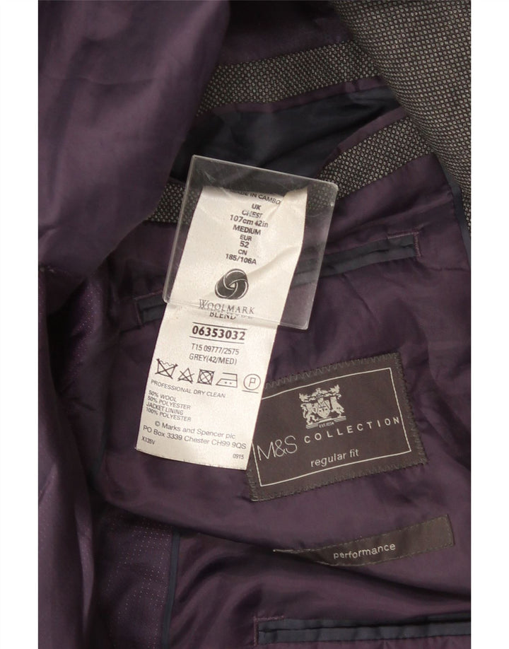 Marks & Spencer Chaqueta tipo blazer de corte regular con 2 botones para hombre UK 42 Large Grey