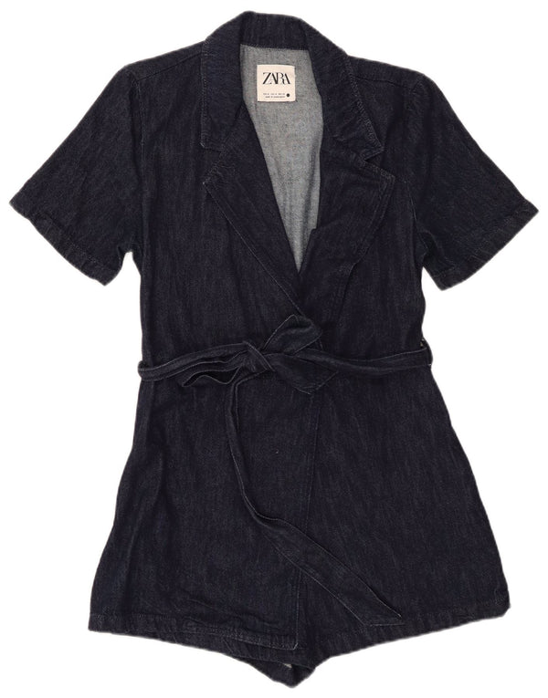 Zara Womens Denim Playsuit UK 12 Medium Navy Blue