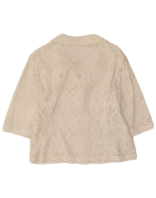 Vintage mujer camisa de manga corta blusa Reino Unido 12 algodón blanco medio