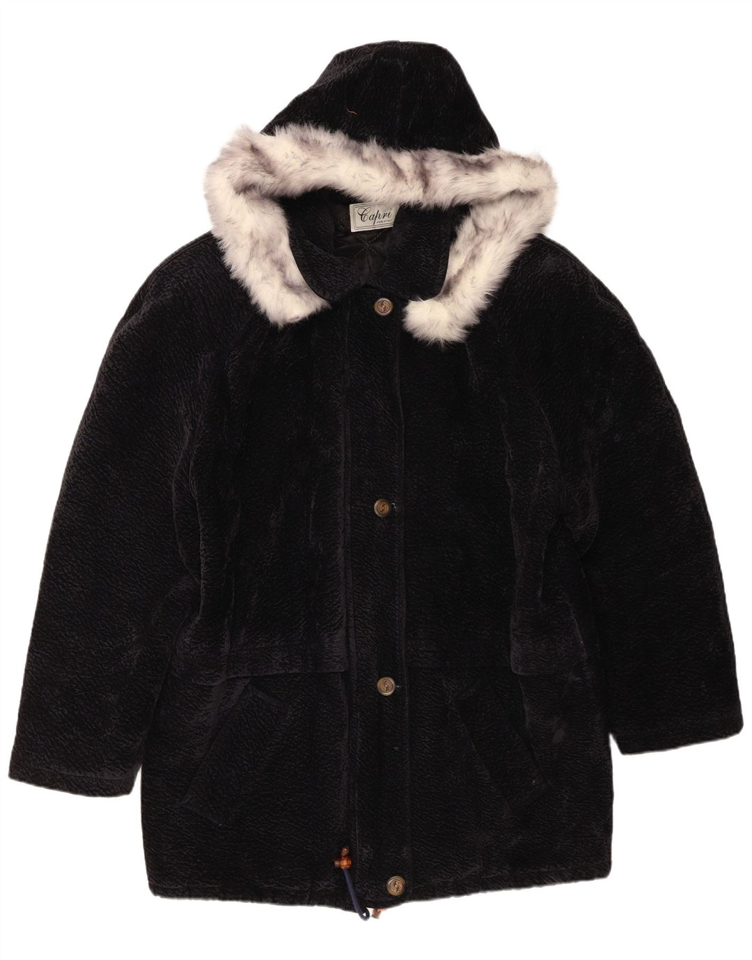 Vintage mujer oversize con capucha abrigo Reino Unido 18 XL Poliéster azul marino