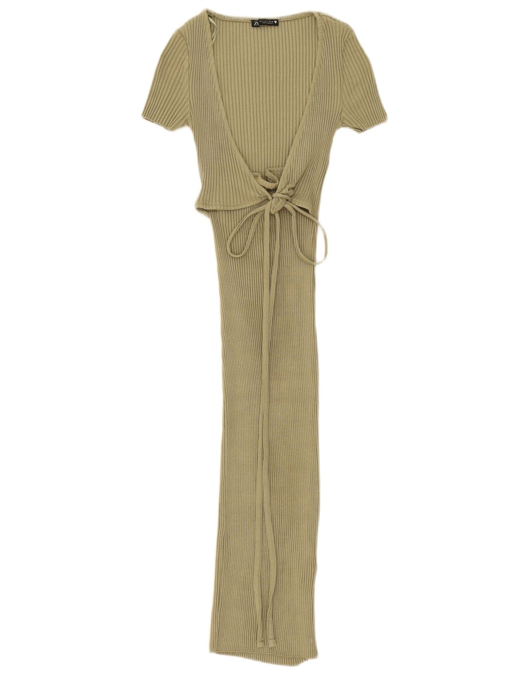Zara Mujer Maxi Vestido UK 8 Pequeño Algodón Caqui