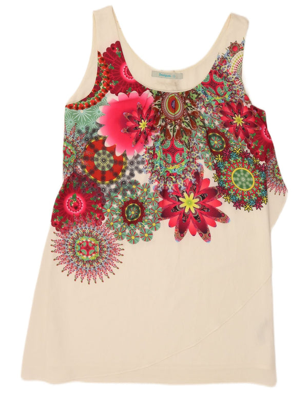 Desigual Top Túnica Sin Mangas para Mujer EU 44 XL Poliéster Floral Blanco