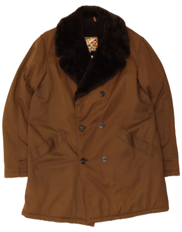 Vintage hombres doble pecho abrigo EU 54 2XL marrón poliéster