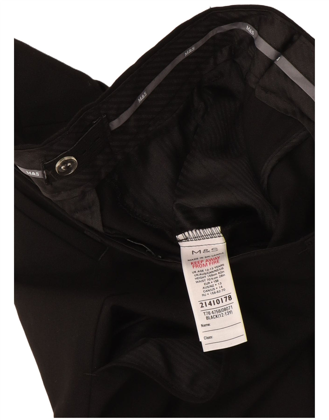 Marks & Spencer Pantalones de traje ajustados para niños 12-13 años W32 L27 Poliéster negro