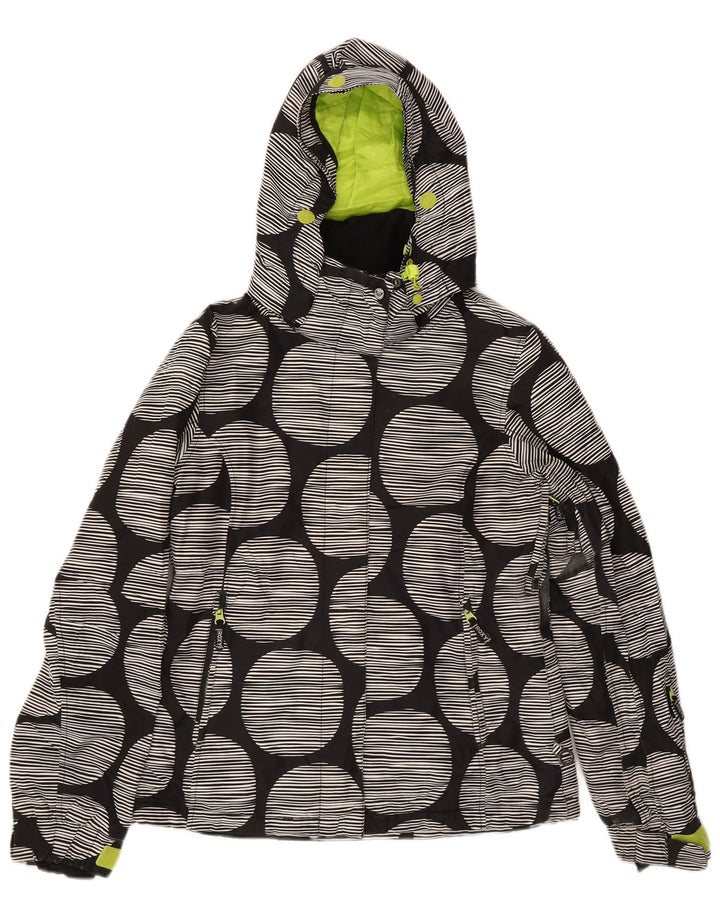 ROXY Womens Hooded Windbreaker Jacket UK 14 Medium Black Geometric