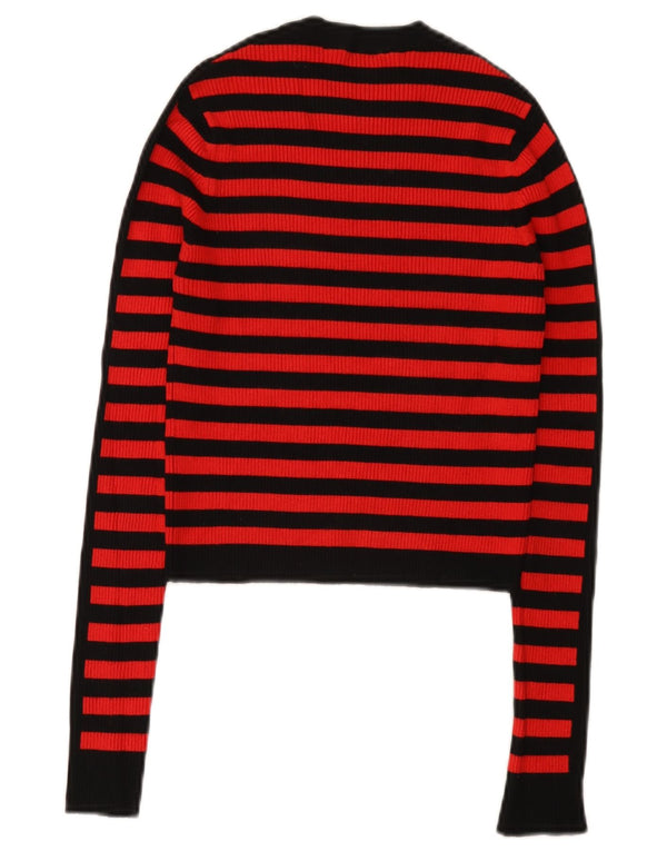 Zara Mujer Crop Top Manga Larga UK 8 Small Viscosa Rayas Rojas