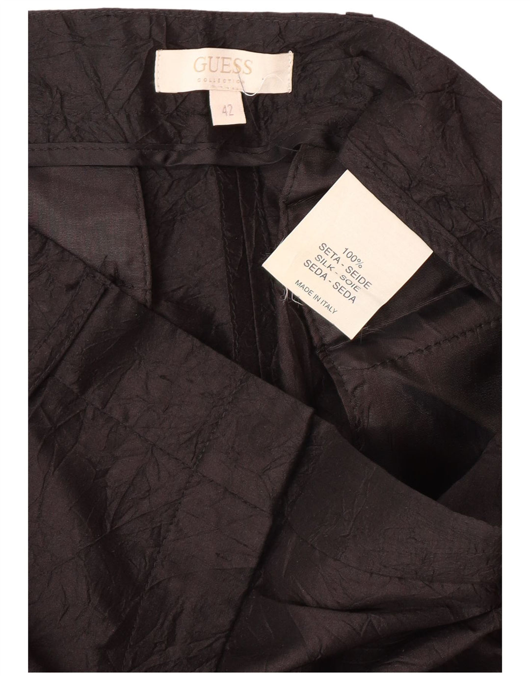 GUESS Pantalones casuales rectos para mujer IT 42 Medium W28 L32 Seda negra