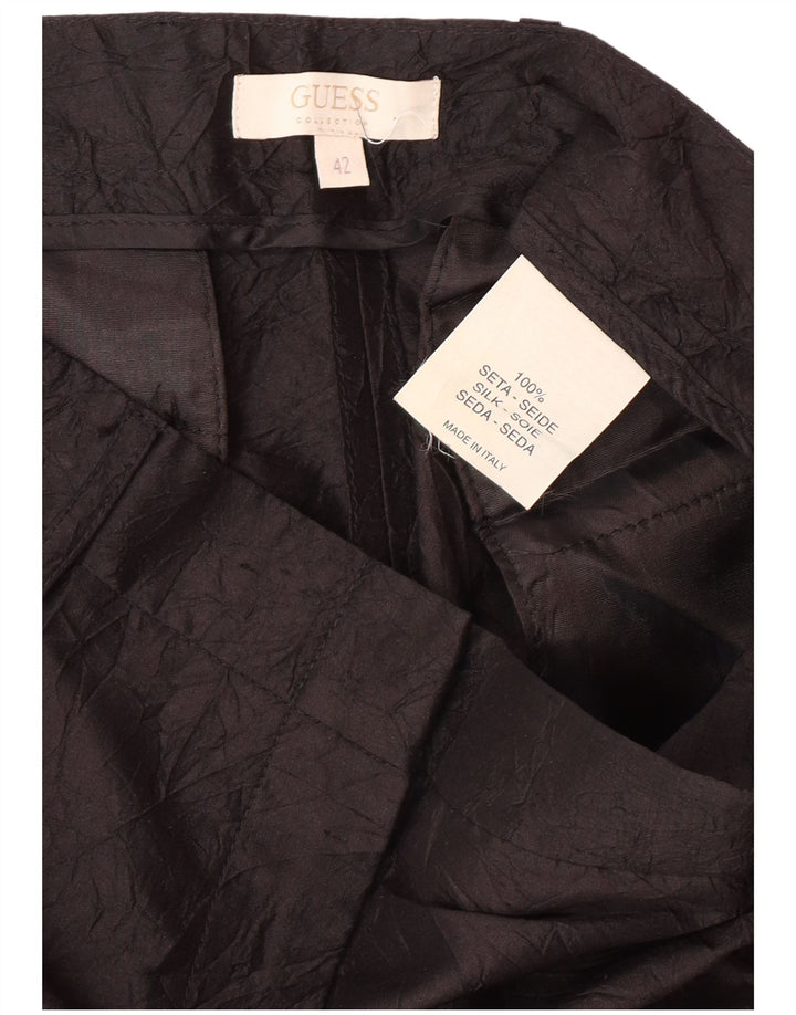 GUESS Pantalones casuales rectos para mujer IT 42 Medium W28 L32 Seda negra