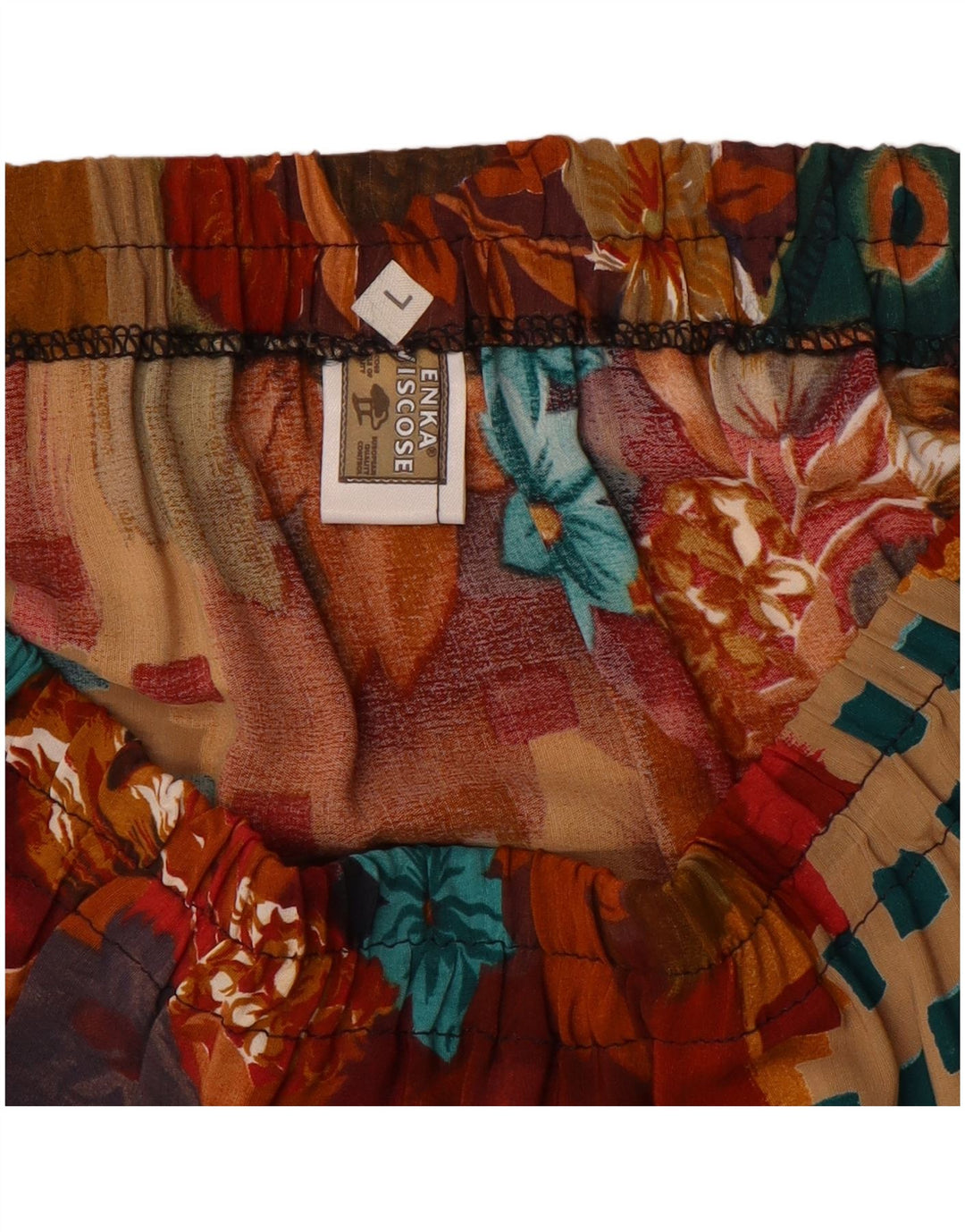 Falda acampanada vintage para mujer grande W34 viscosa patchwork multicolor