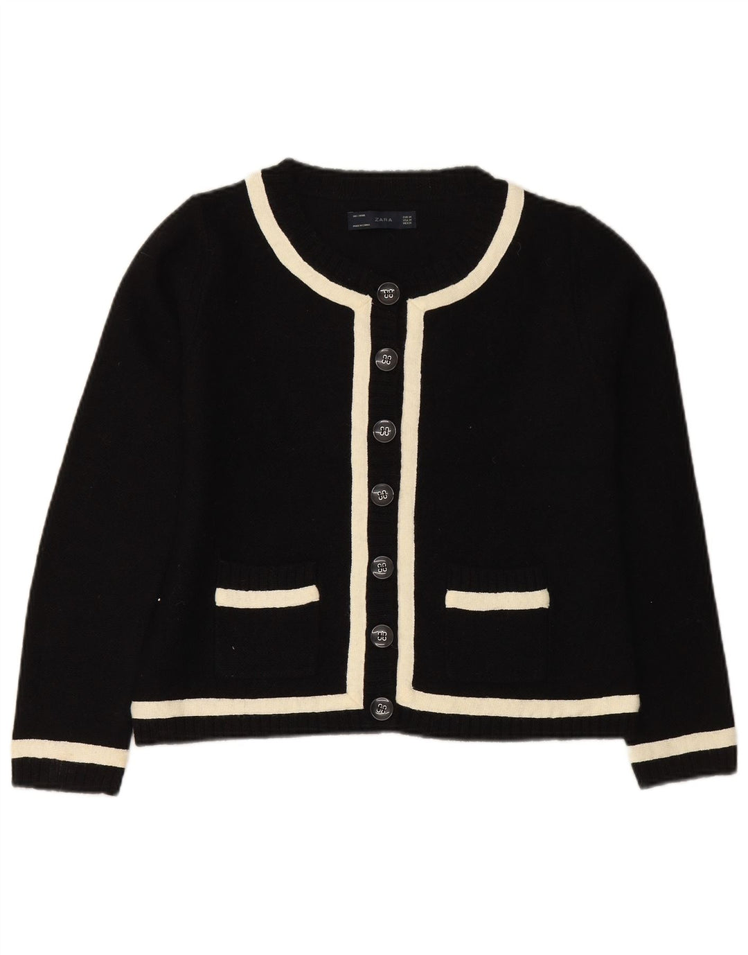 ZARA Mujer Crop Cardigan Suéter UK 40 Mediano Lana Color Block Negro