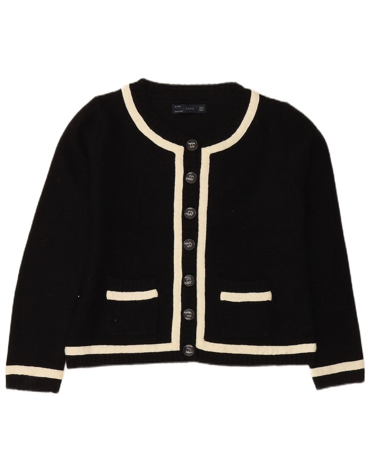 ZARA Mujer Crop Cardigan Suéter UK 40 Mediano Lana Color Block Negro
