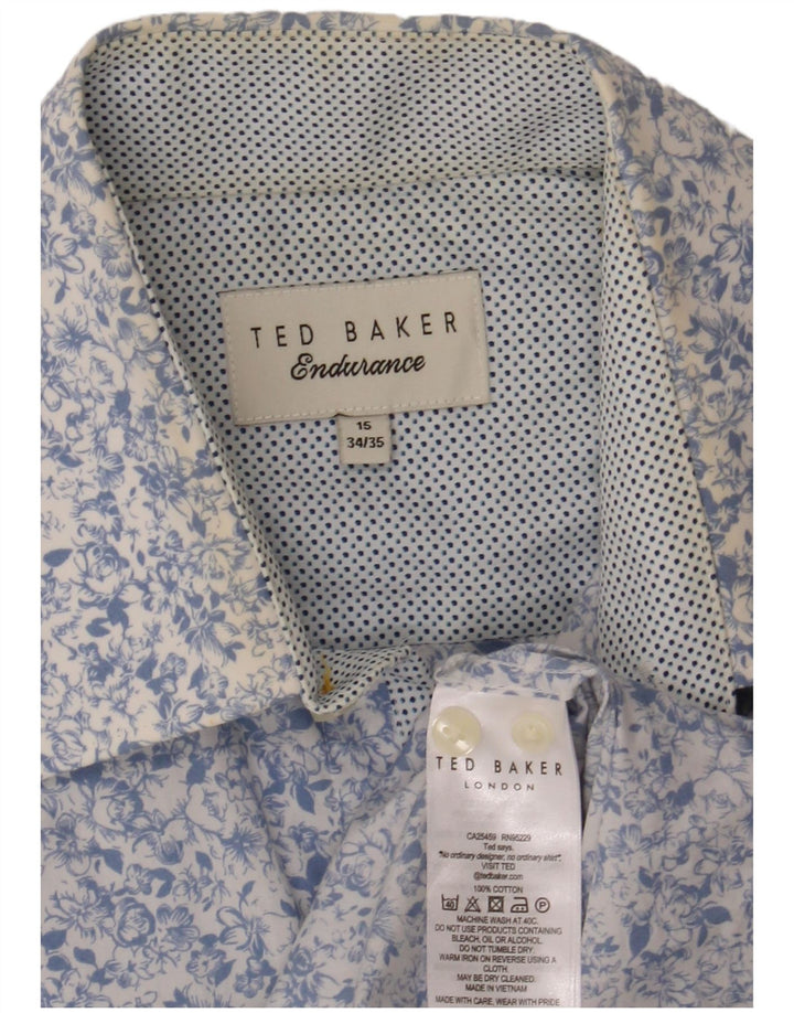 Ted Baker Camisa para hombre Talla 15 Algodón floral azul medio