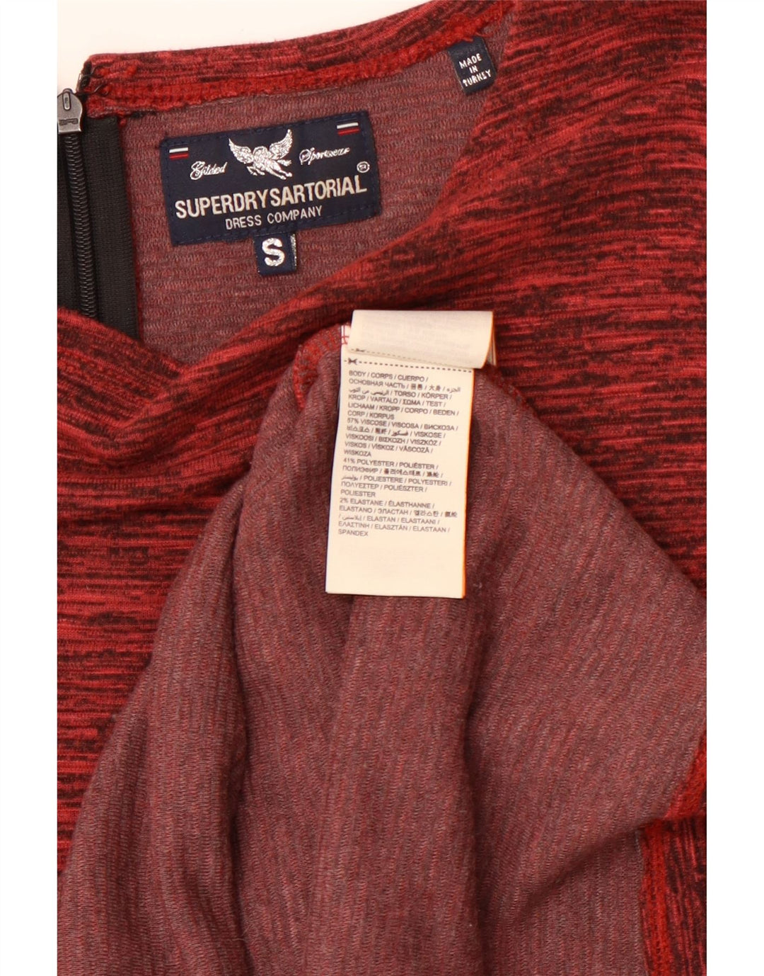 SUPERDRY Vestido ajustado de manga larga para mujer UK 8 Small Borgoña moteado