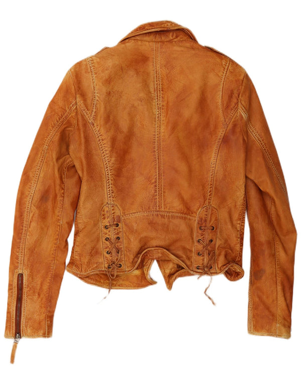 Gipsy Chaqueta motera de cuero para mujer UK 44 Cuero marrón medio