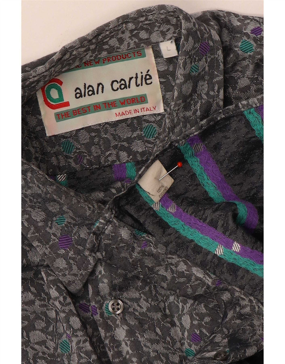 Camisa vintage para hombre de algodón floral gris grande