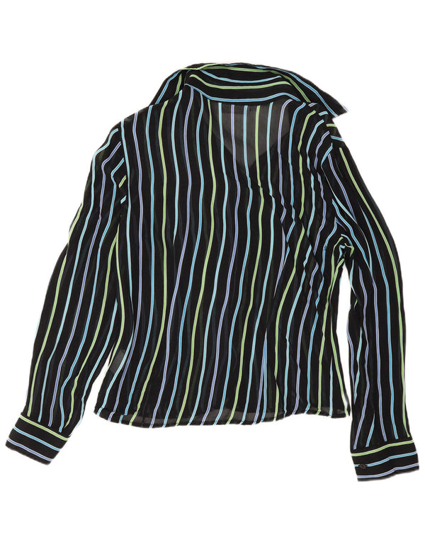 Vintage mujer ver a través de camisa blusa IT 42 rayas negras medianas