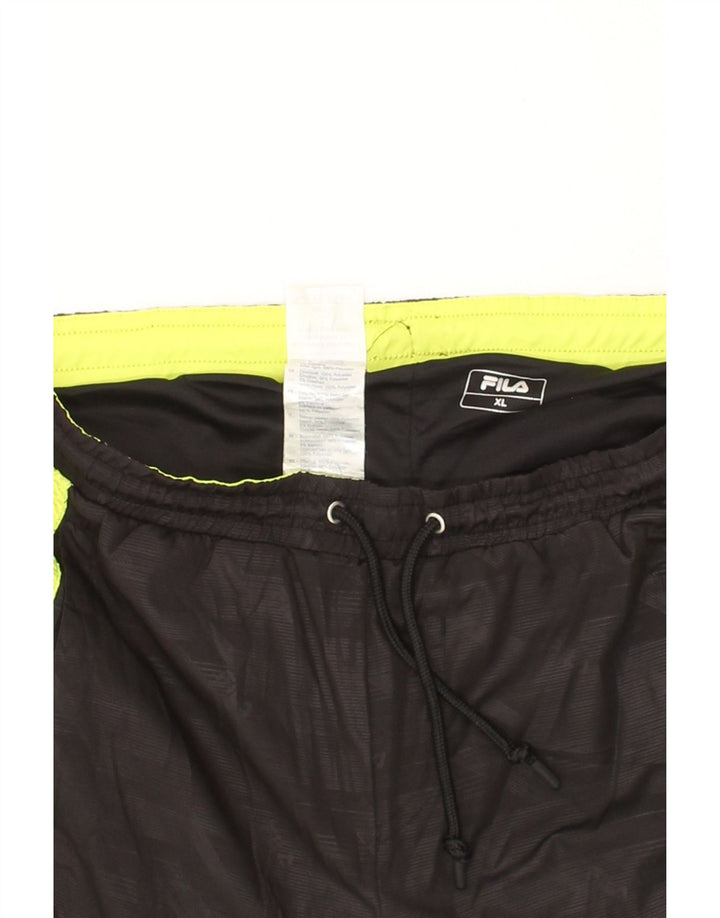 FILA Mens Graphic Sport Shorts XL Black Colourblock Polyester Vintage Fila and Second-Hand Fila from Messina Hembry 