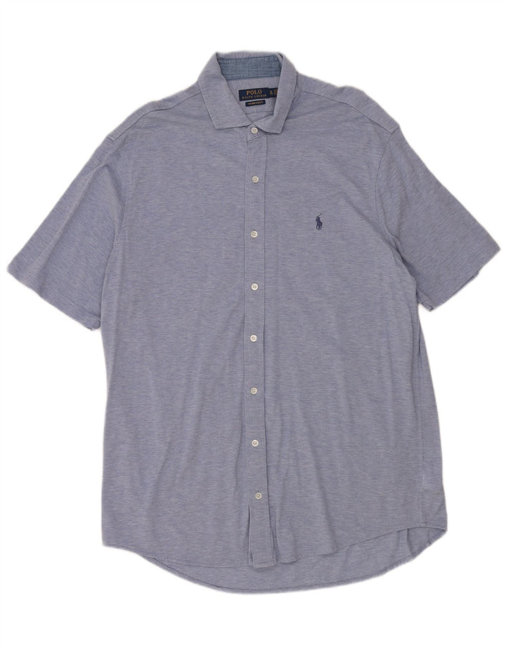 Polo Ralph Lauren Camisa de manga corta ajustada para hombre XL Algodón azul