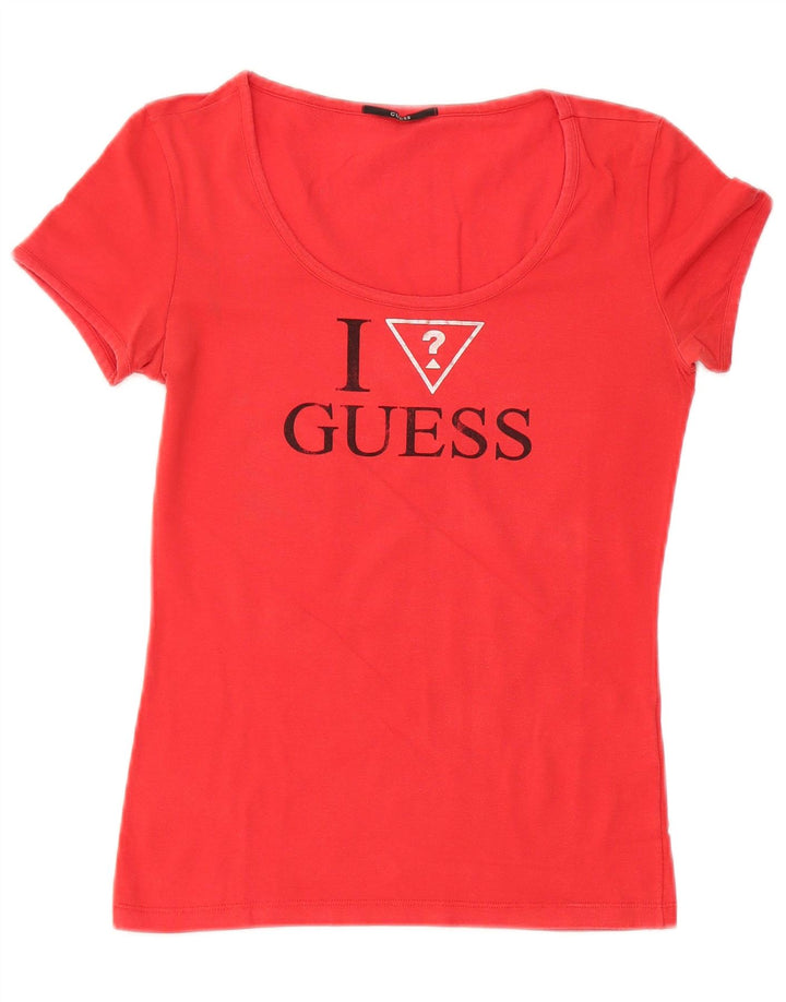 GUESS Camiseta gráfica para mujer Top UK 12 Medium Red Cotton