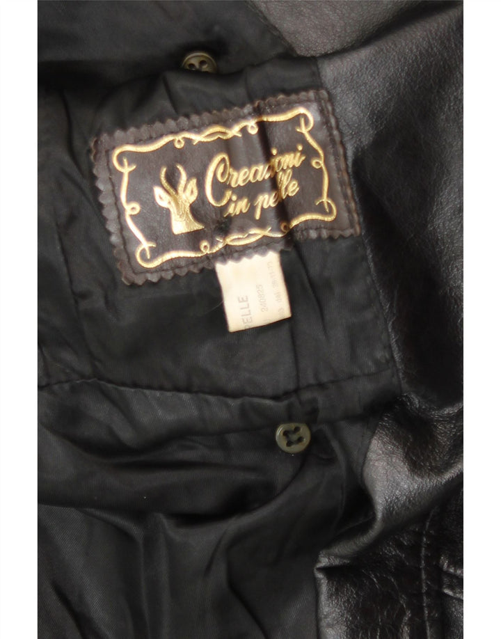 Vintage mujer doble pecho cuero abrigo Reino Unido 14 cuero negro grande