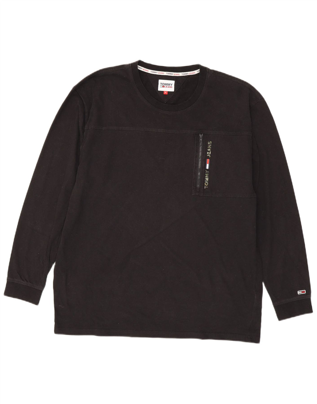 TOMMY HILFIGER Top gráfico para hombre manga larga XL Algodón negro
