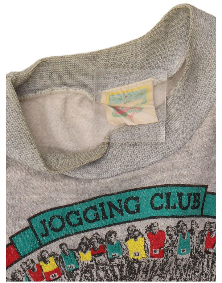 Vintage hombres sudadera gráfica jumper grande gris colorblock