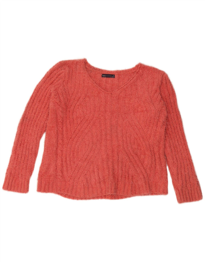 Marks & Spencer Jersey con cuello en V para mujer UK 40 XL Poliéster naranja