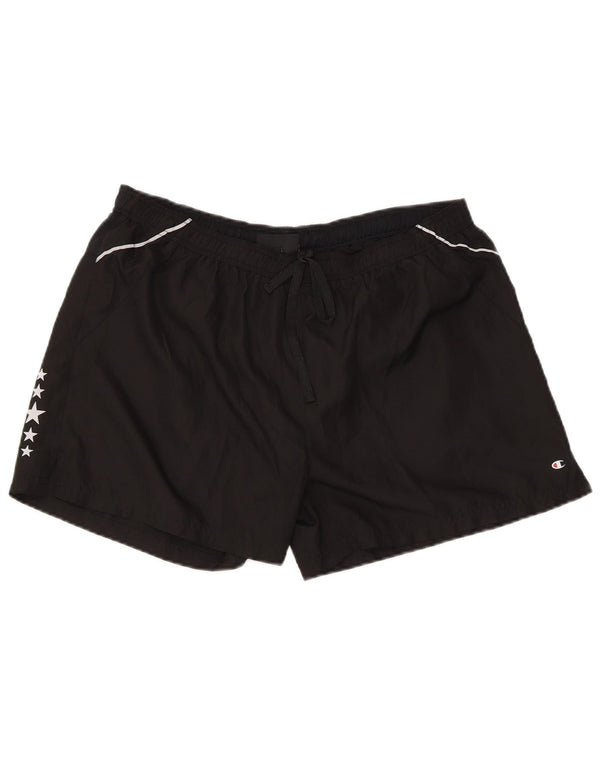 Champion Pantalones Cortos Deportivos Regulares Gráficos para Mujer UK 44 Grande Poliéster Negro