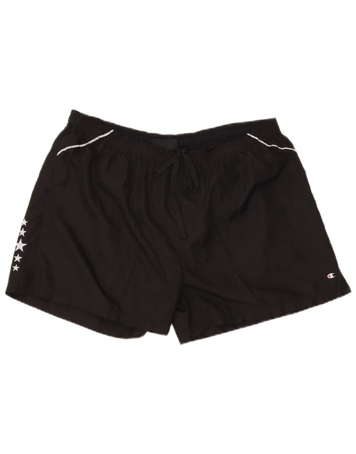 Champion Pantalones Cortos Deportivos Regulares Gráficos para Mujer UK 44 Grande Poliéster Negro