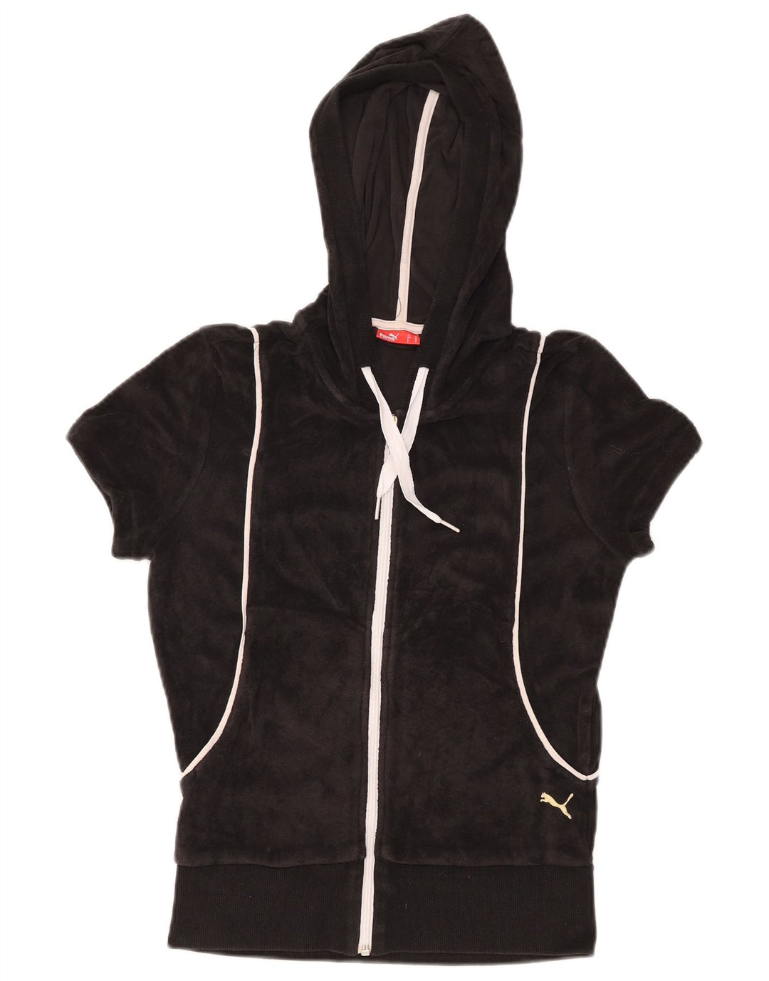 PUMA Suéter con capucha de terciopelo con cremallera de manga corta para mujer UK 40 Medium Black