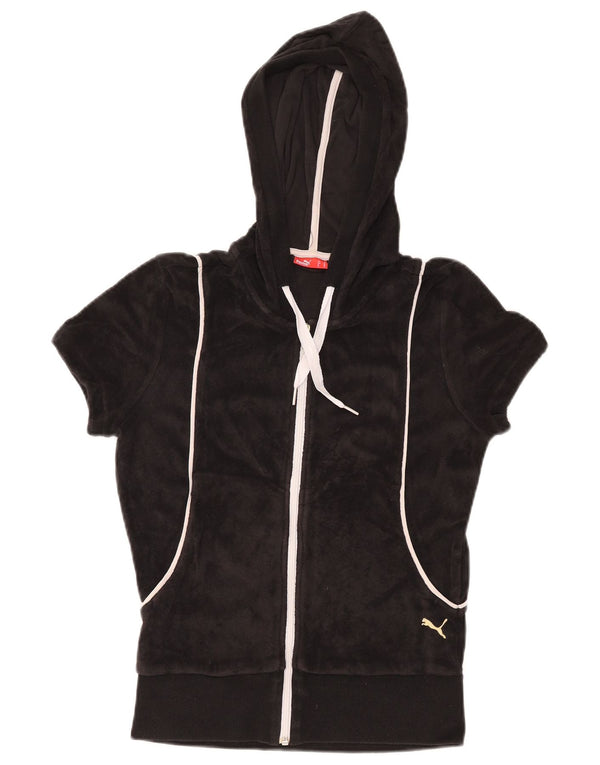 PUMA Suéter con capucha de terciopelo con cremallera de manga corta para mujer UK 40 Medium Black
